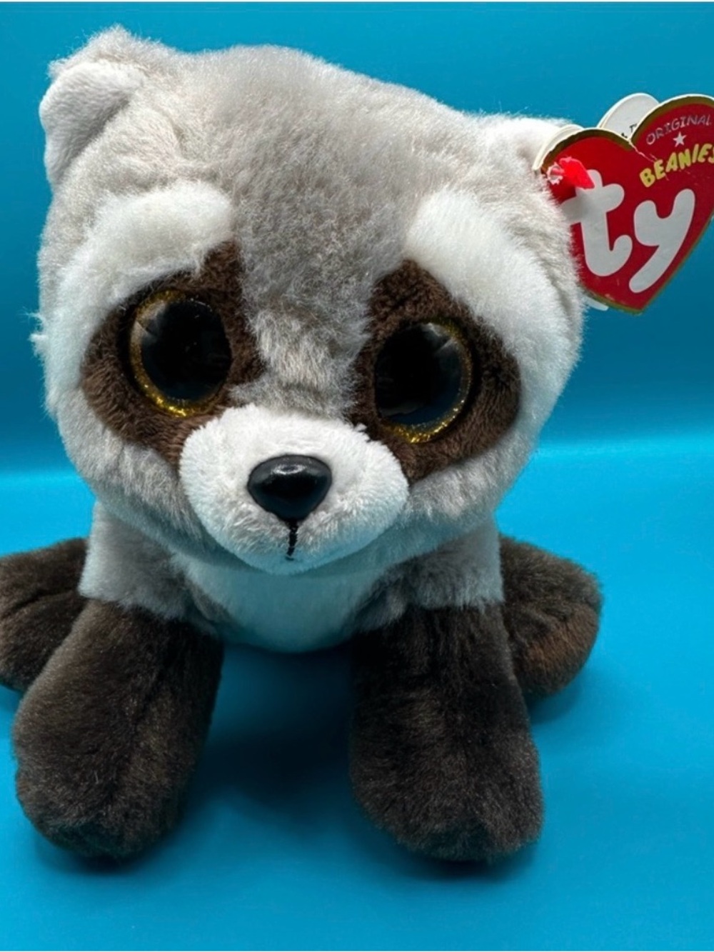 TY Beanie Boo Plush Gray and Brown Raccoon Stuffed Animal